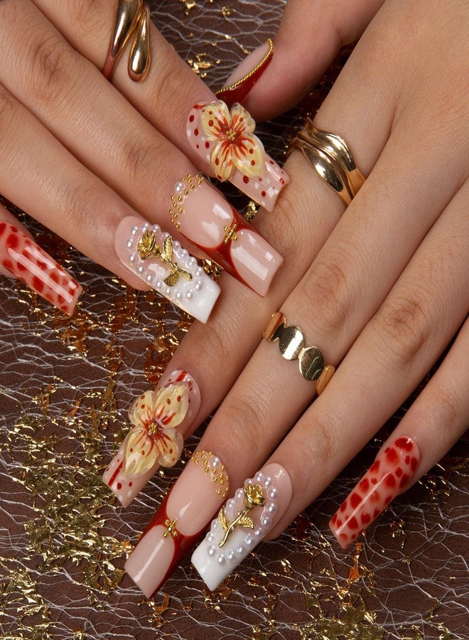LOVFUL Press on Nails Vintage Boho Chic | Handmade with Full Covered Crystals | Reusable Full Cover Nails | Square Classic Regular 1.3 in | H365-M - Image 4